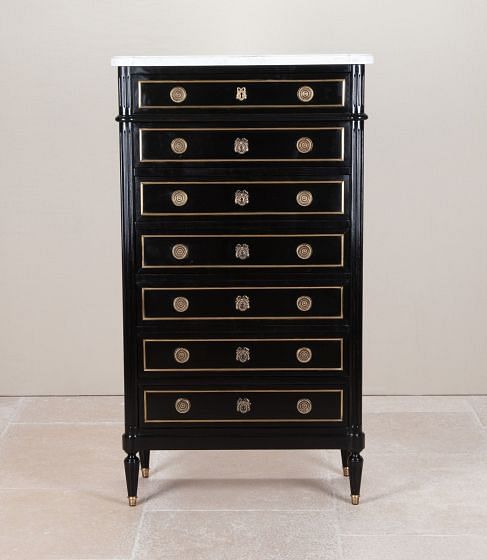 Tall Mid-Century French Ebonised Semainier Chest of Drawers