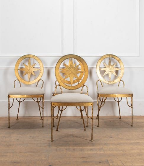 Set of Four Mid-Century Italian Gold Leaf Metal Chairs