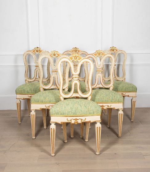 Set of Six 19th Century Venetian Dining Chairs