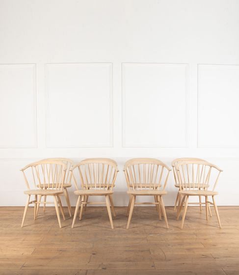 Set of Eight Mid Century Bleached Ercol ‘Cowhorn’ Chairs
