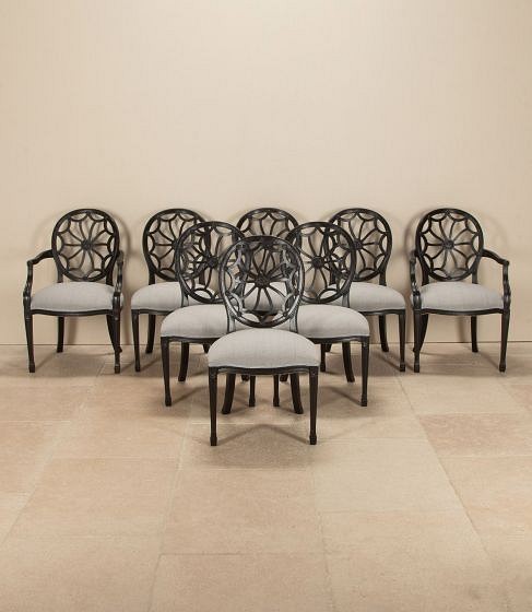 Set of Eight 20th Century Ebonised Neo-Classical Dining Chairs