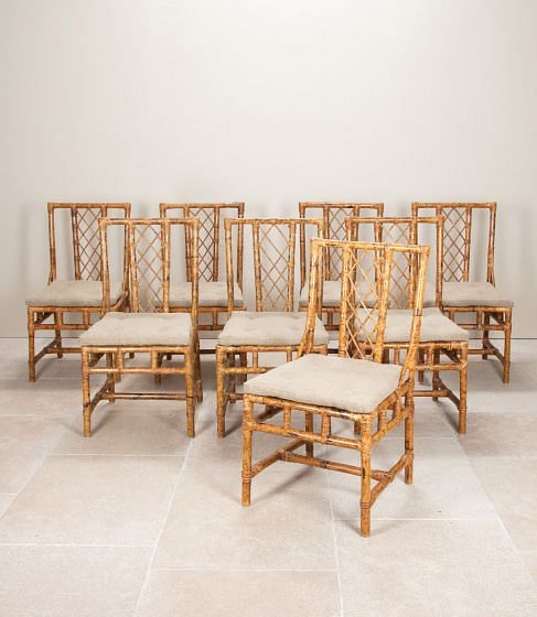 Set of Eight 20th Century Spanish Bamboo Dining Chairs