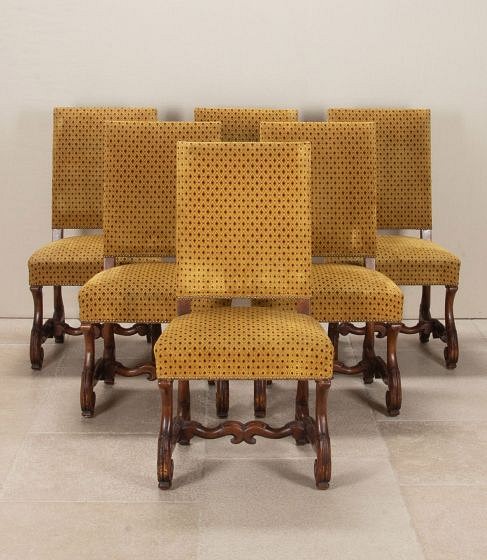 Set of Six 20th Century French Walnut Dining Chairs