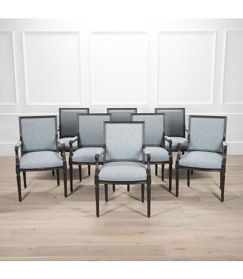 Set of Eight Louis XVI Style French Ebonised Fauteuils Chairs