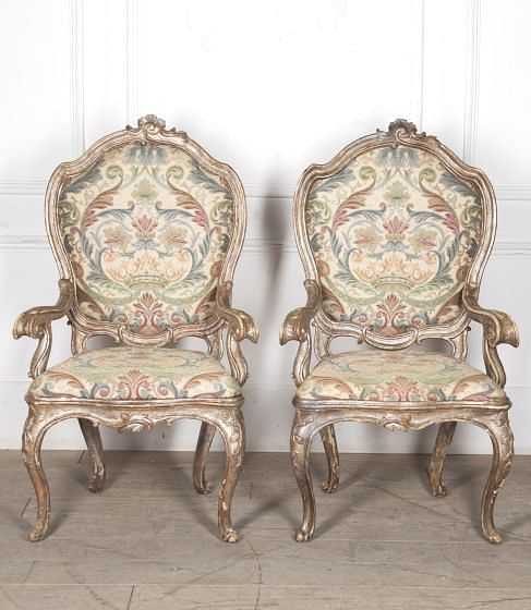 Pair of 18th Century Silvered Venetian Armchairs