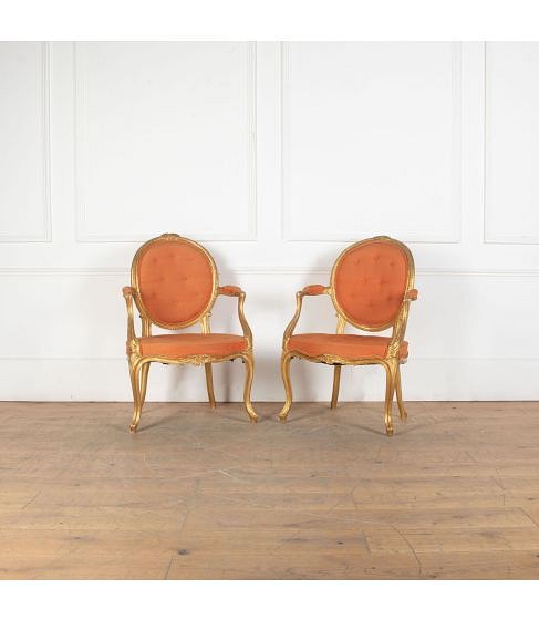 Pair of 18th Century George III Giltwood Open Armchairs