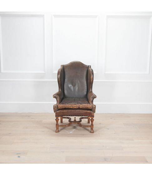 SALE: 19th Century English Green Leather Library Wing Chair CH0534111