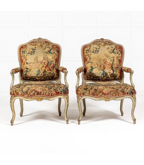 Pair of 18th Century French Abusson Tapestry Chairs