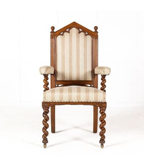 19th Century English Gothic Oak Armchair