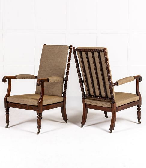 Pair of 19th Century English Regency Period Bobbin Turned Armchairs