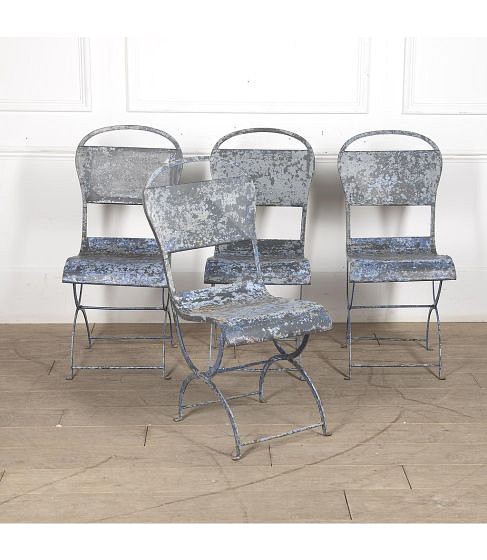 SALE: Set of Four 20th Century French Blue Bistro Garden Chairs