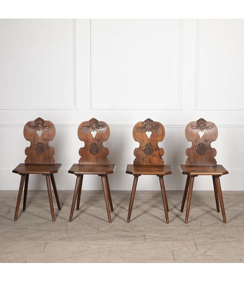 Set of Four 19th Century French Carved Walnut Side Chairs