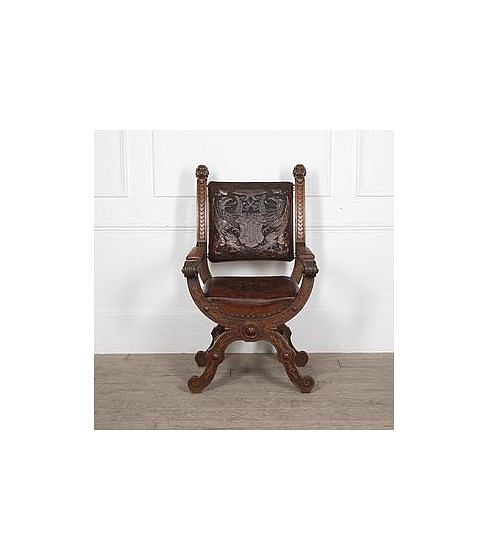 19th Century Spanish Embossed Leather Armchair