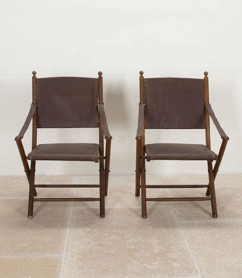 Pair of 20th Century French Leather Campaign Chairs