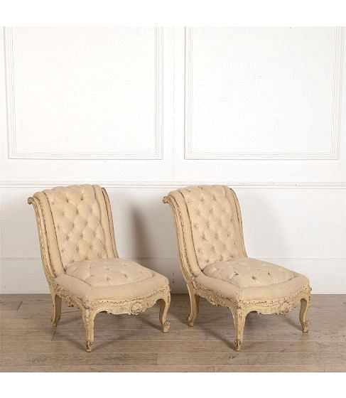 Pair of 19th Century French Tufted Slipper Chairs