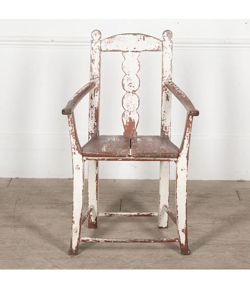 single white chipped paint chair
