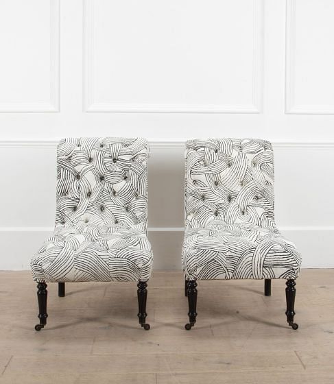 Pair of Schumacher Freeform Upholstered Napoleon III Side Chairs
