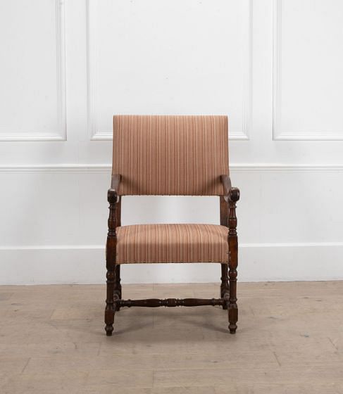 Italian Early 18th Century Walnut Armchair Reupholstered in Rose Tarlow Linen