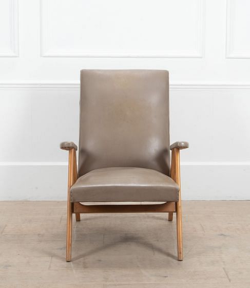 French 20th Century Compass Leg Armchair in Grey Skai