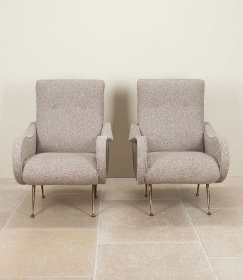 Pair of Mid-Century Italian Marco Zanuso Style Lounge Chairs