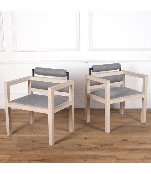 Pair of 1970s Bleached Oak Armchairs