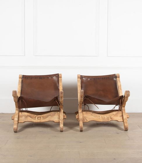 20th Century Bleached Pine and Leather Armchairs