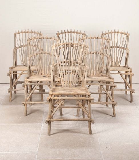 Set of Six 20th Century British Rustic Twig Dining Chairs