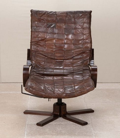 Mid-Century Spanish Armchair with Quilted Leather Cover