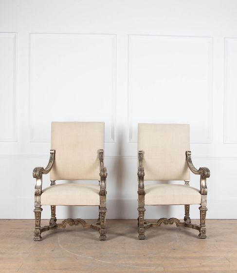 Pair of Large 19th Century Italian Throne Chairs