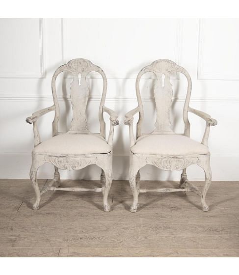 Pair of 19th Century Swedish Rococo Open Armchairs