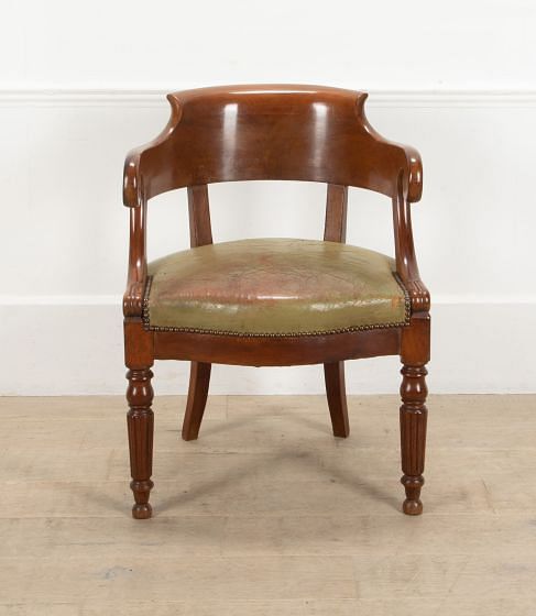 19th Century French Mahogany Desk Chair with Leather Seat