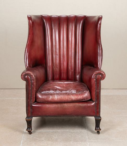 20th Century English Red Leather Wing Chair