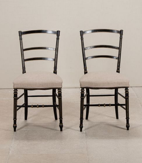Pair of 20th Century Ebonised Ladder Back Side Chairs CH4843122