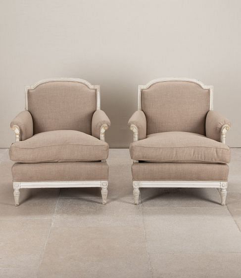 Pair of 20th Century French Reupholstered Painted Bergères
