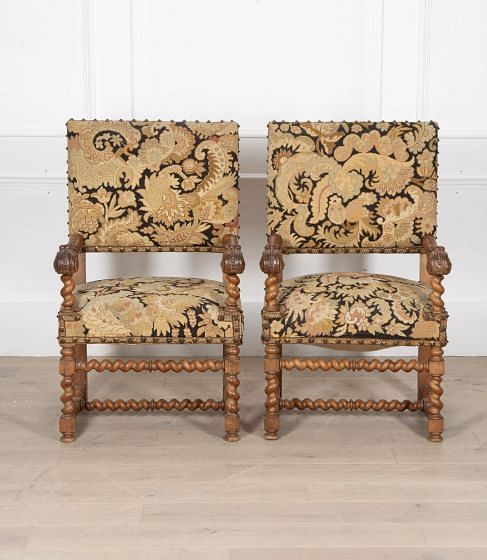 Pair Of Louis XIII Style Needlepoint Armchairs
