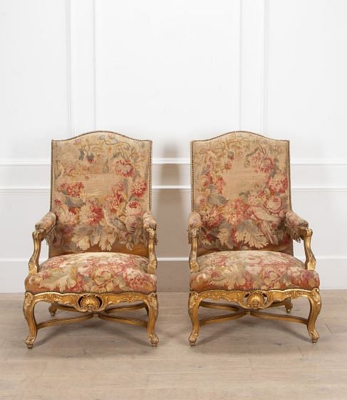 Pair of 19th Century French Louis XV Style Gilt Throne Chairs