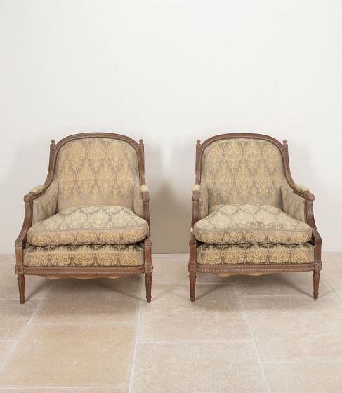 Pair of 20th Century French Comfortable Walnut Armchairs