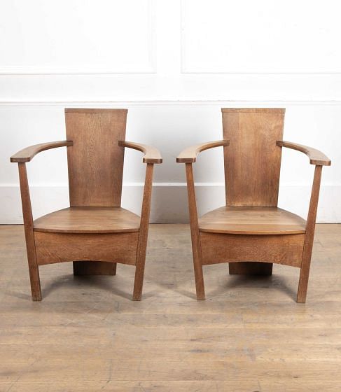 Pair of 20th Century Oak Arts & Crafts Armchairs by MacKay Hugh Baillie Scott CH5541160