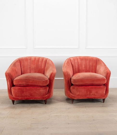 Pair of 20th Century Italian Upholstered Armchairs in the Manner of Gio Ponti