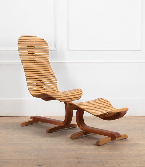 20th Century French Sculptural Parametric Chair and Footstool