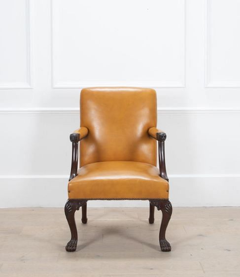 Georgian-Style Irish Mahogany and Leather 'Gainsborough' Armchair