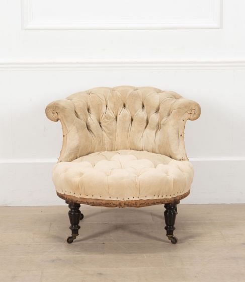 19th Century French Scroll Back Buttoned Armchair
