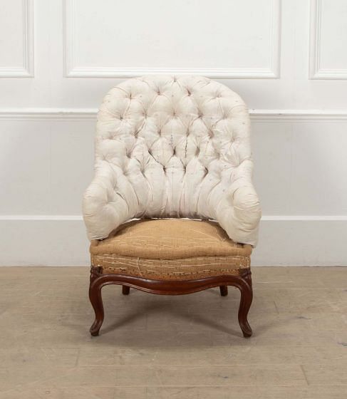 19th Century French Armchair in Hessian and Calico