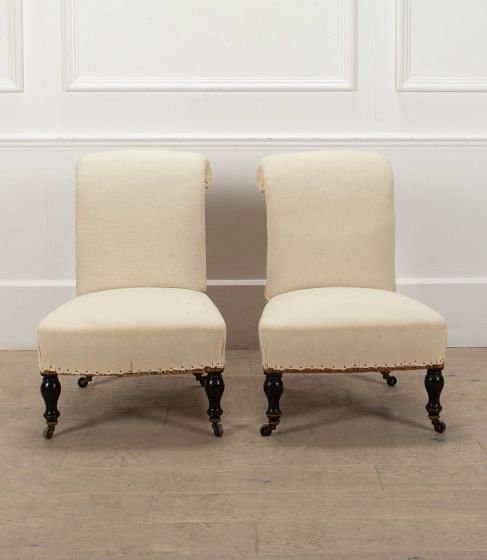 Pair of 19th Century French Scroll Back Chaffeuse Armchairs
