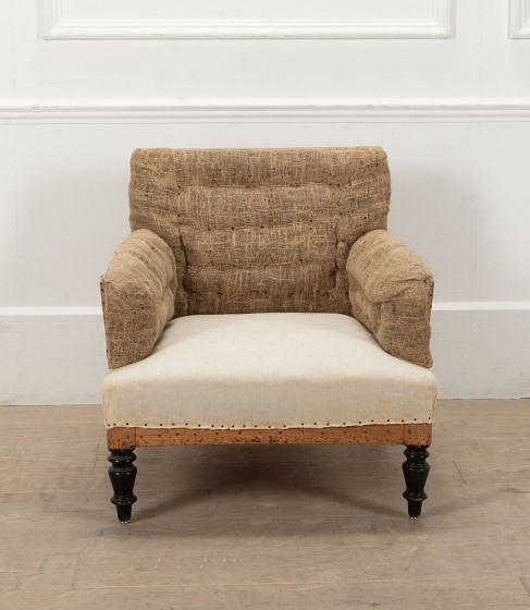 19th Century French Square Back Armchair with Low Back