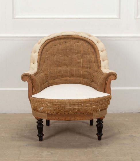19th Century French Round Back Button Edge Tub Armchair
