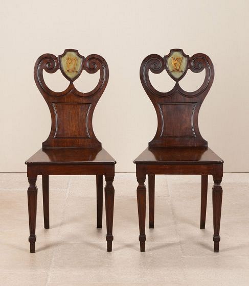 Pair of Regency Mahogany Hall Chairs