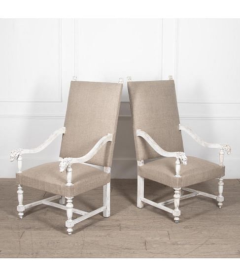 Pair of 19th Century Painted Decorative Open Armchairs