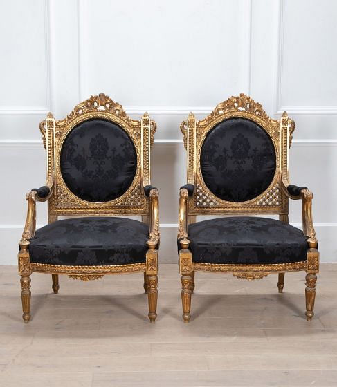 Pair of 19th Century Upholstered Gilt Armchairs