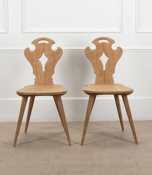 Pair of Mid-Century Scrubbed Oak Hall Chairs